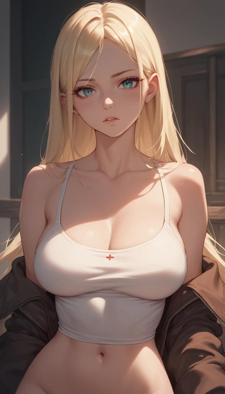 薄暗い部屋の金髪セクシー猫耳アニメ少女