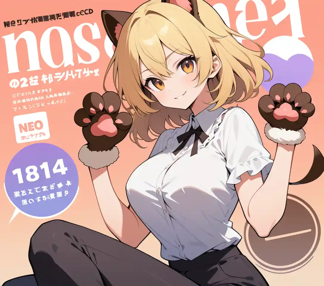 Verspielte Anime-Frau auf abstraktem Aquarell-Magazincover