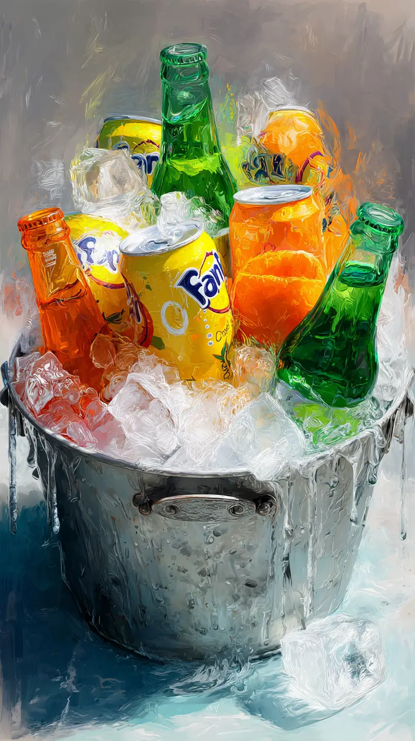 Seau à boissons en métal rempli de bouteilles de soda sur glace