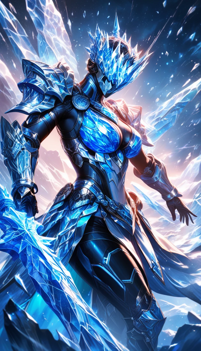 Ice armored anime warrior woman in an elegant pose
