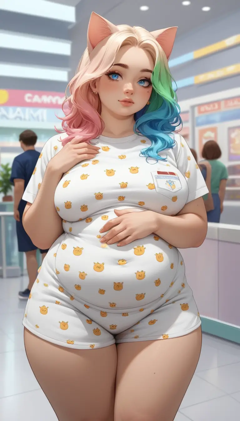 Chica gato de anime de ojos azules en pijama en primer plano