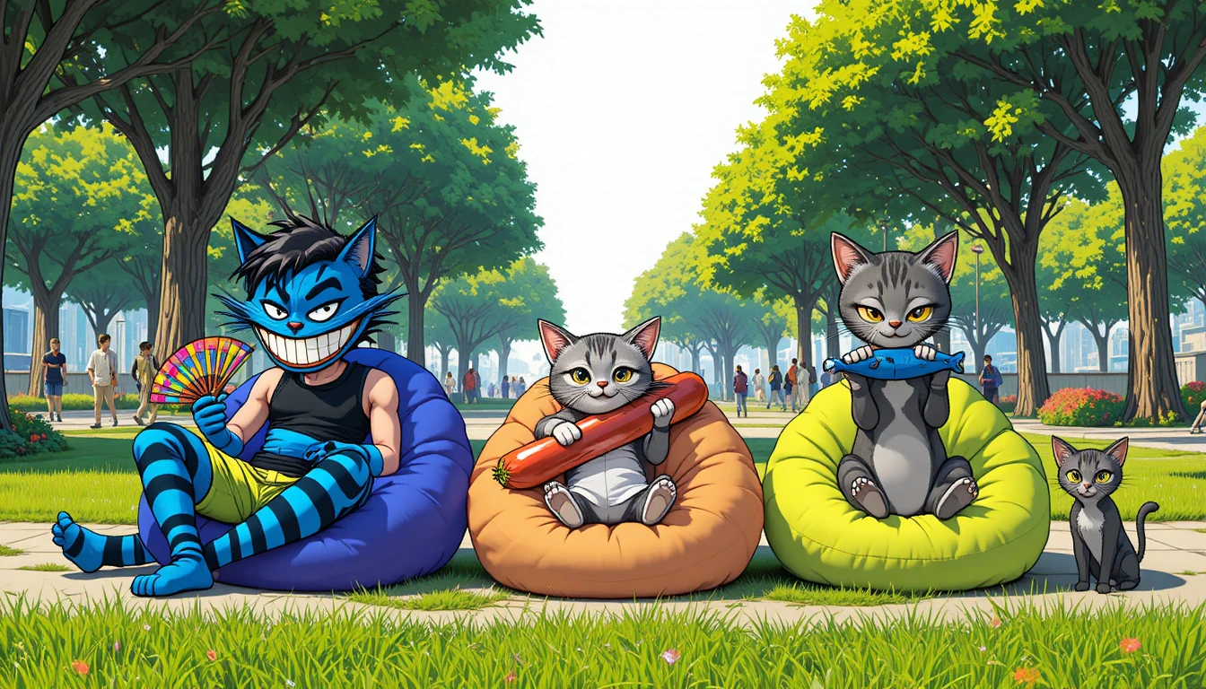 Young adults napping on beanbags in a sunny city park