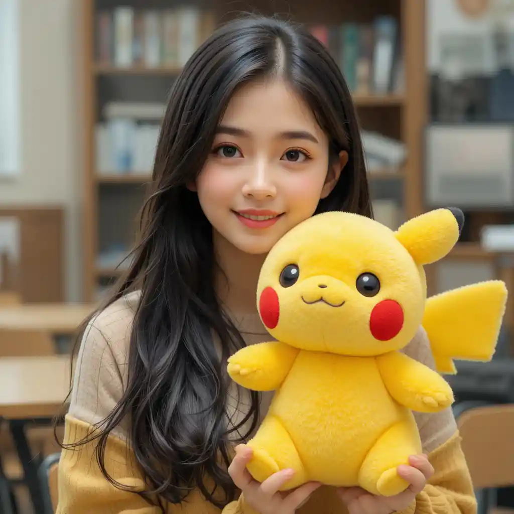 Joyful teenage girl dreaming of her Pikachu reward