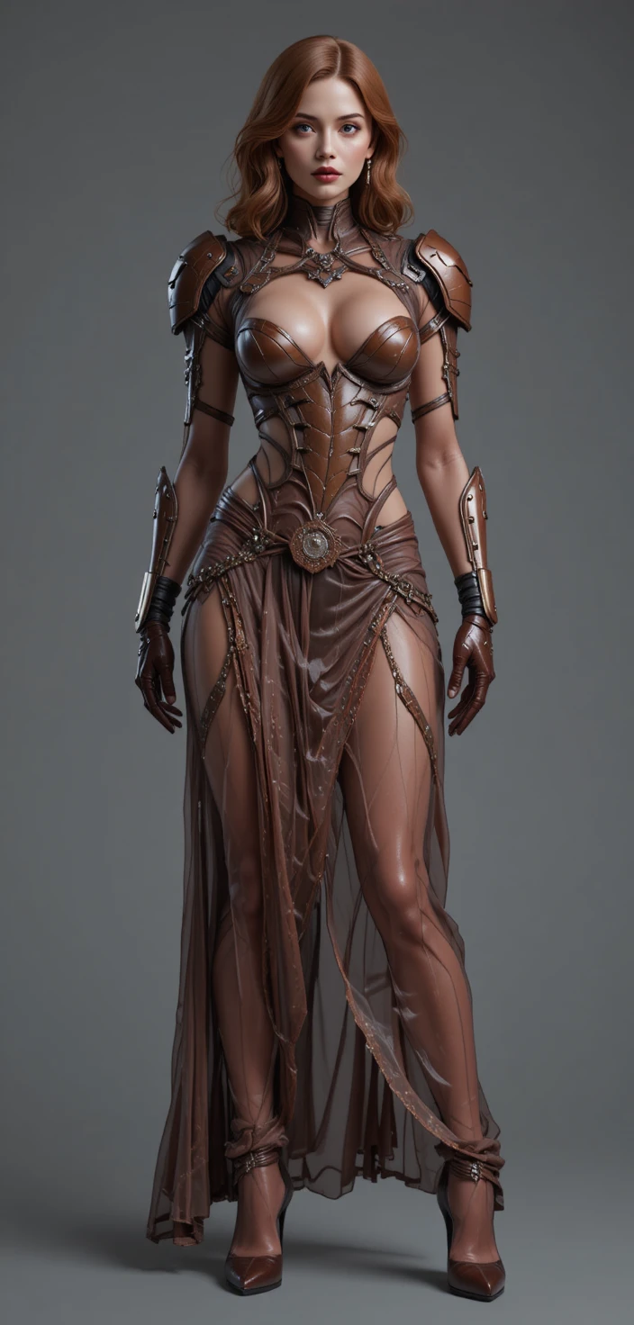 Sci fi woman in sheer harem armor with high heels