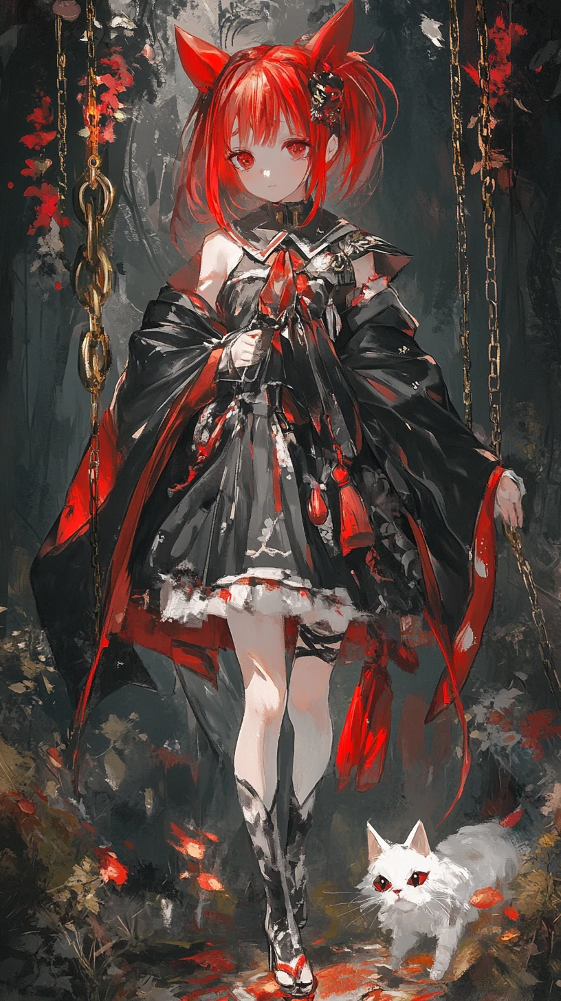 Anime girl with koi jacket walking in a flower meadow