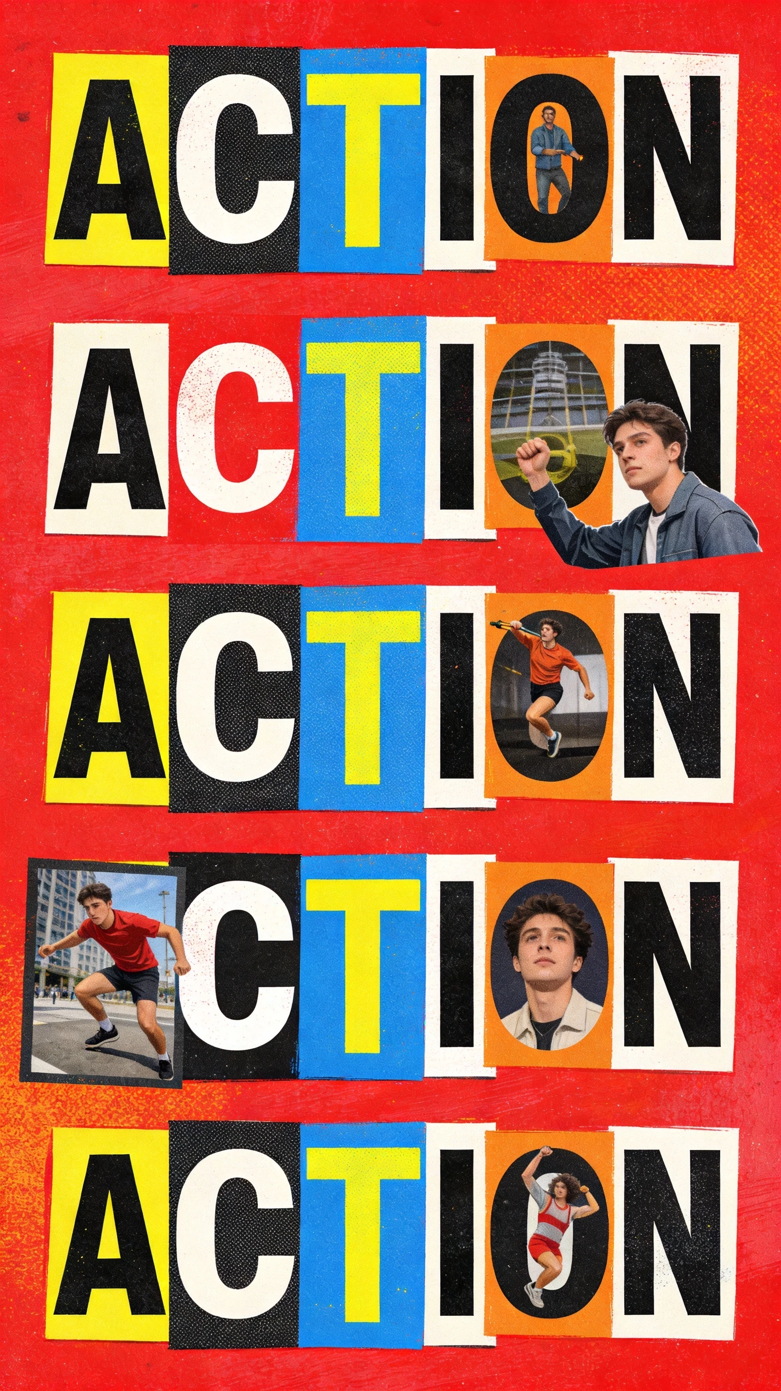 具大膽 ACTION 字體的編輯風拼貼海報