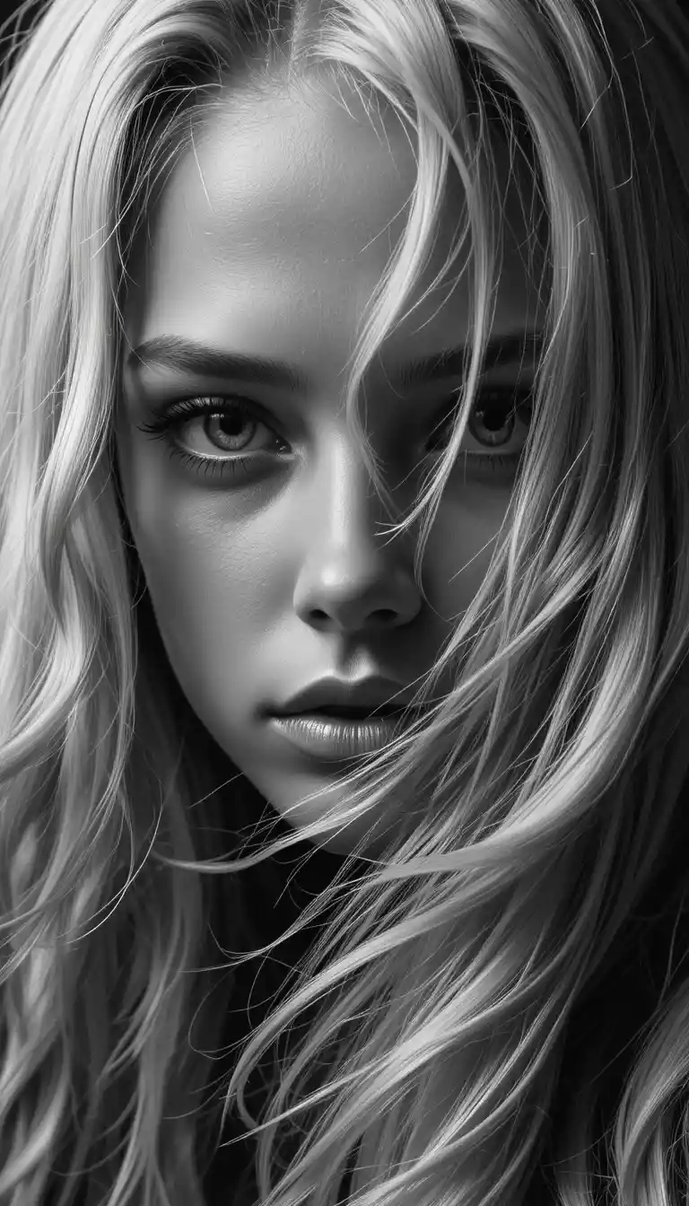 Retrato en blanco y negro en primer plano con rostro oculto y aire dramático
