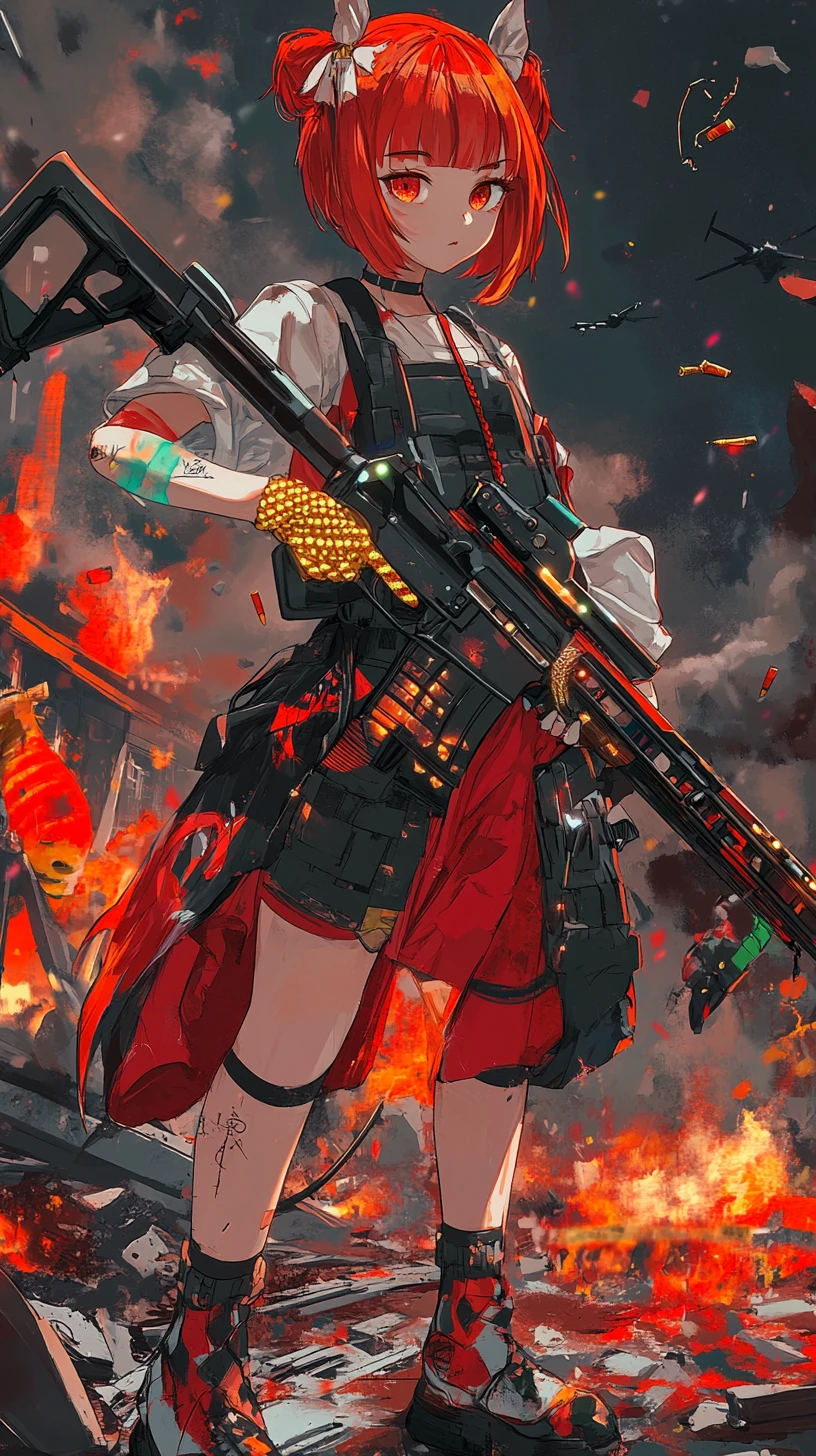 燃燒城市戰區中的步槍少女動漫角色