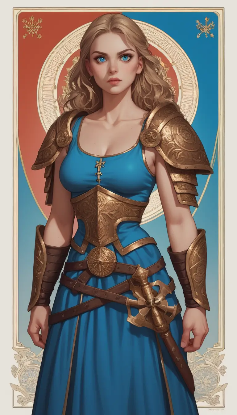 Fantasy anime viking warrior in blue armor and skirt