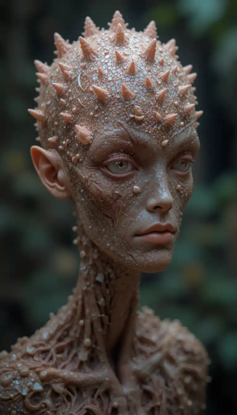 Alien humanoide en un paisaje alienígena floral y luminoso