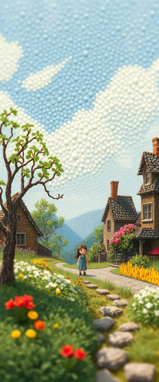 Miniature fantasy landscape with soft plush like characters