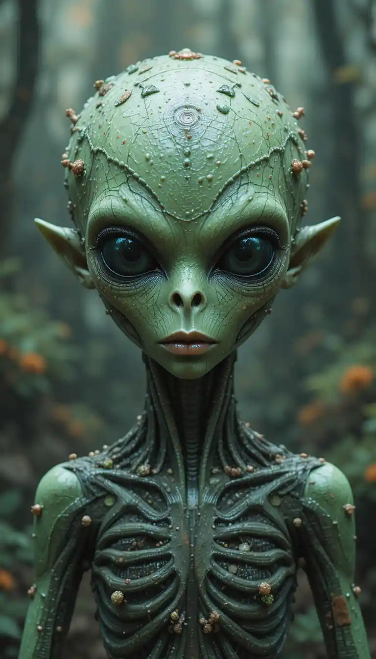 Ugly alien creature in a glowing alien landscape