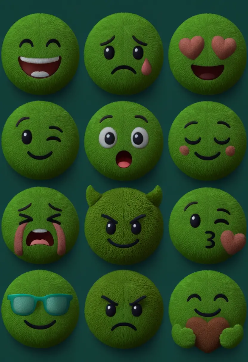 Carinhas de emoji 3D fofas organizadas em uma grade simples