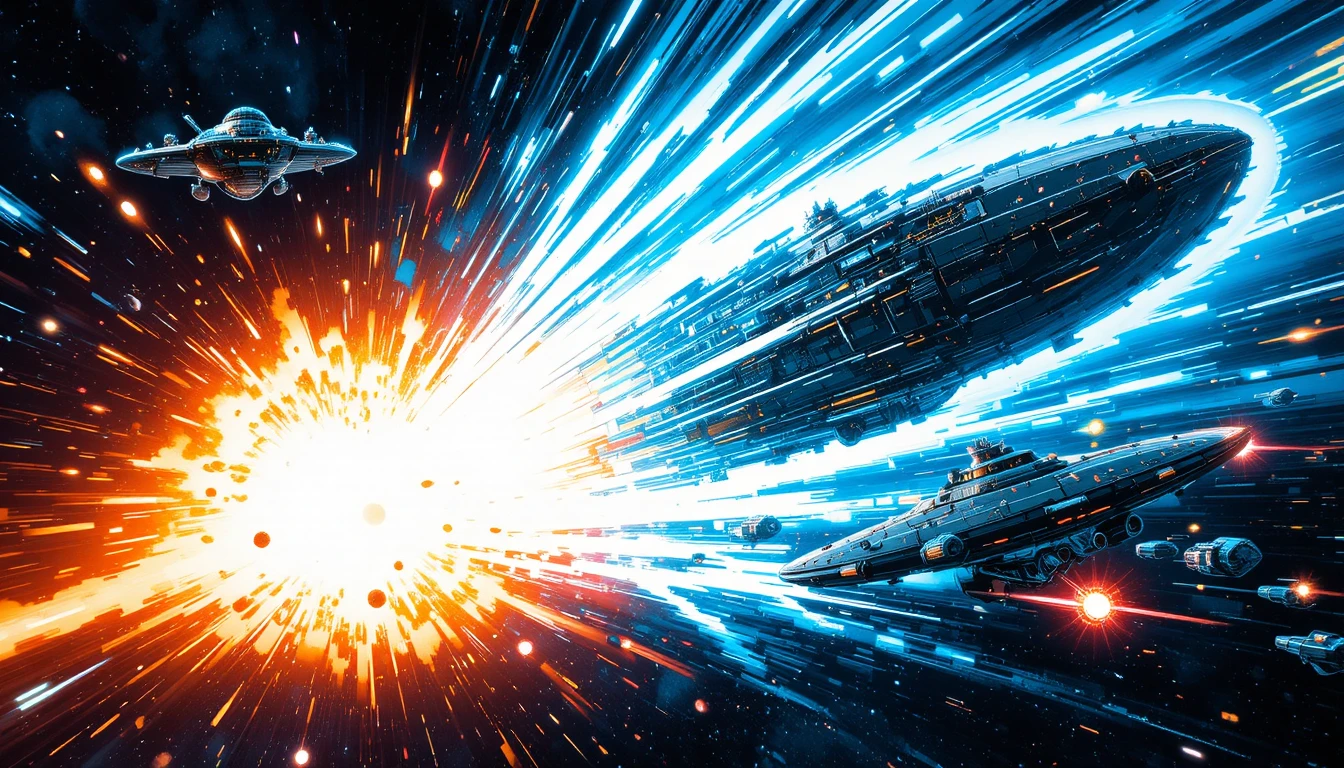 Épico duelo espacial entre dos enormes naves estelares en batalla