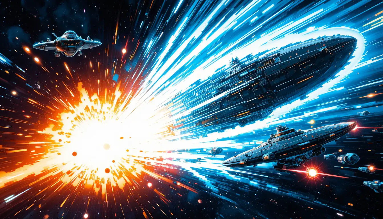 Epic space duel between two massive starships in battle