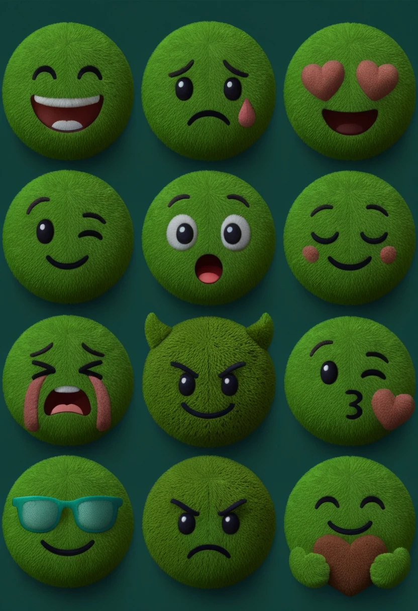Caritas de emoji 3D esponjosas dispuestas en una cuadrícula sencilla