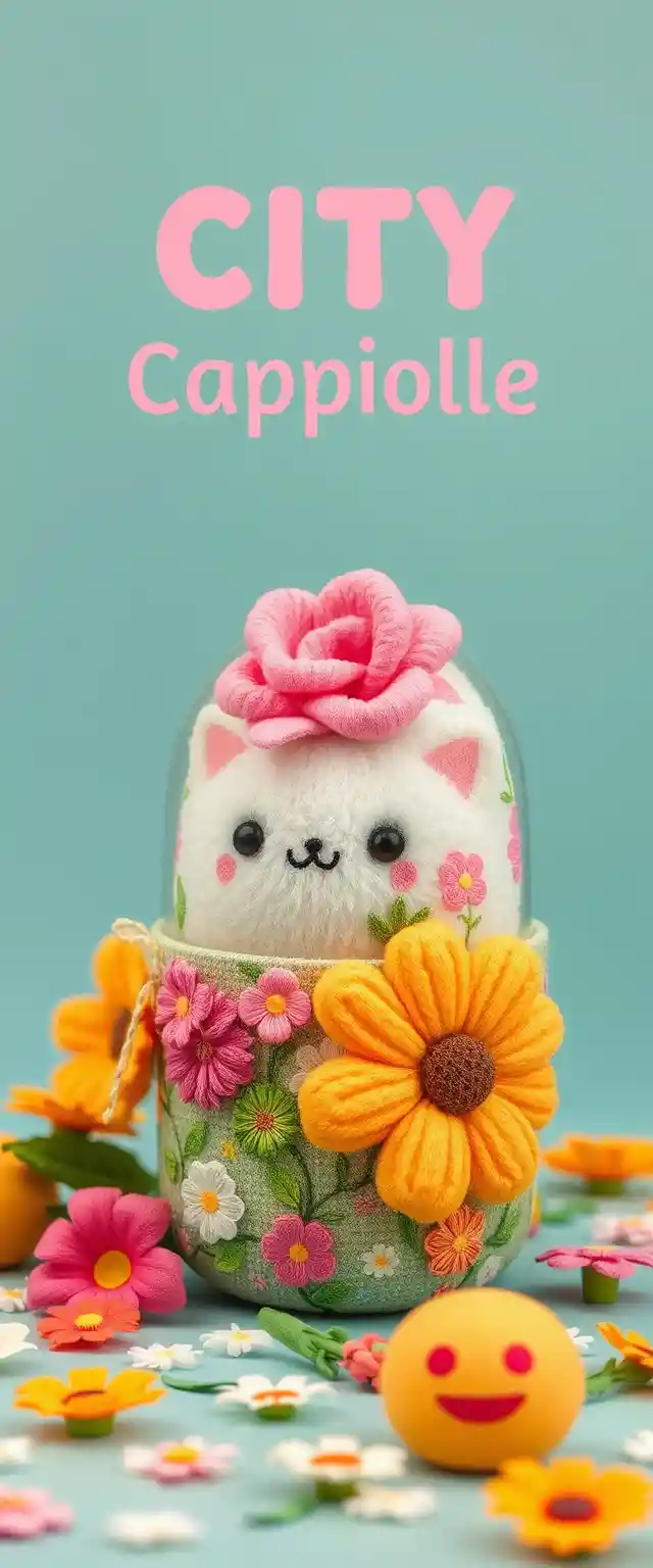 Playful City Capsule plush concept with floral emoji accents