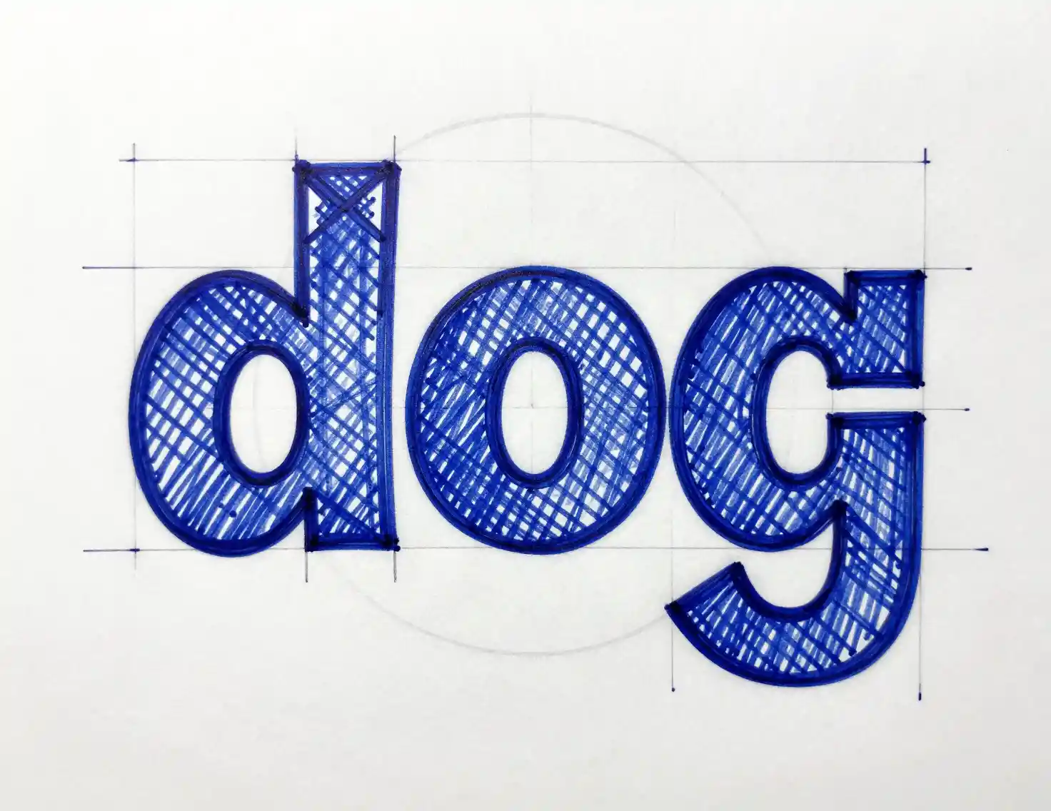 Hand drawn dog lettering sketch with geometric slab serif