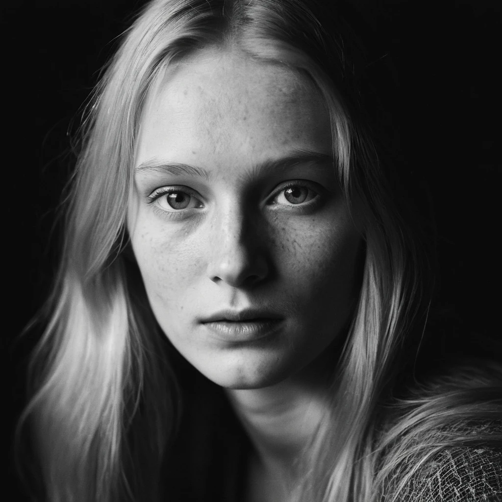 Retrato en blanco y negro en primer plano de una mujer joven
