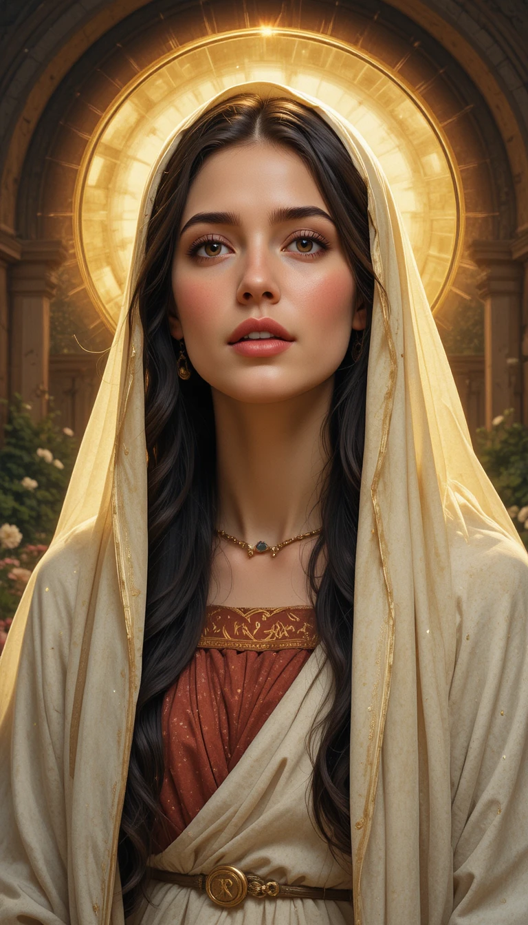 Retrato en acuarela de María Magdalena al amanecer en oración