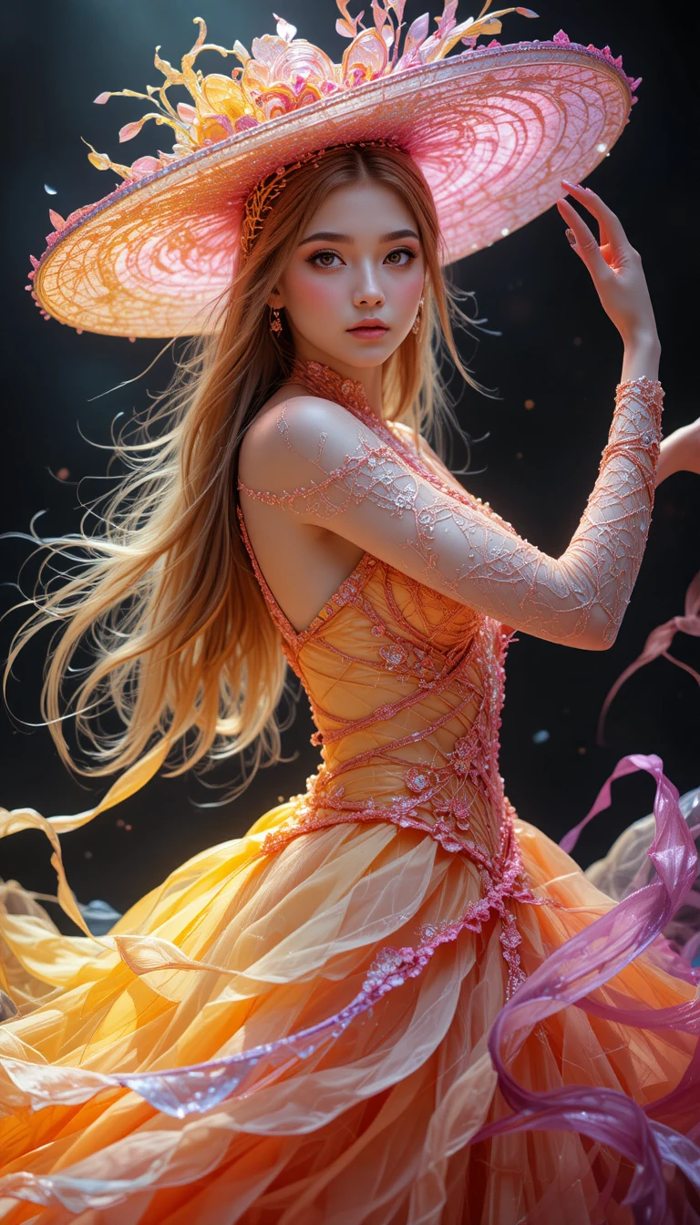 Retrato surreal de princesa hada con vestido abstracto resplandeciente