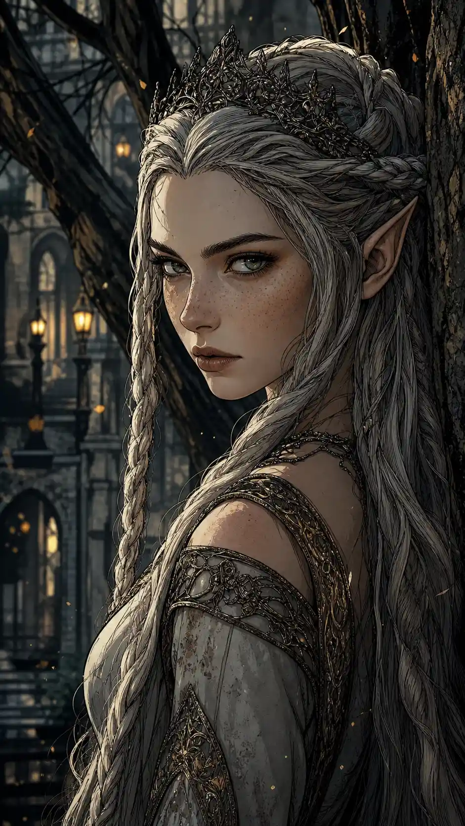 Dark fantasy graphic novel style character illustration