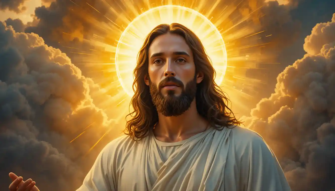 Retrato en primer plano de Jesús en radiante luz celestial