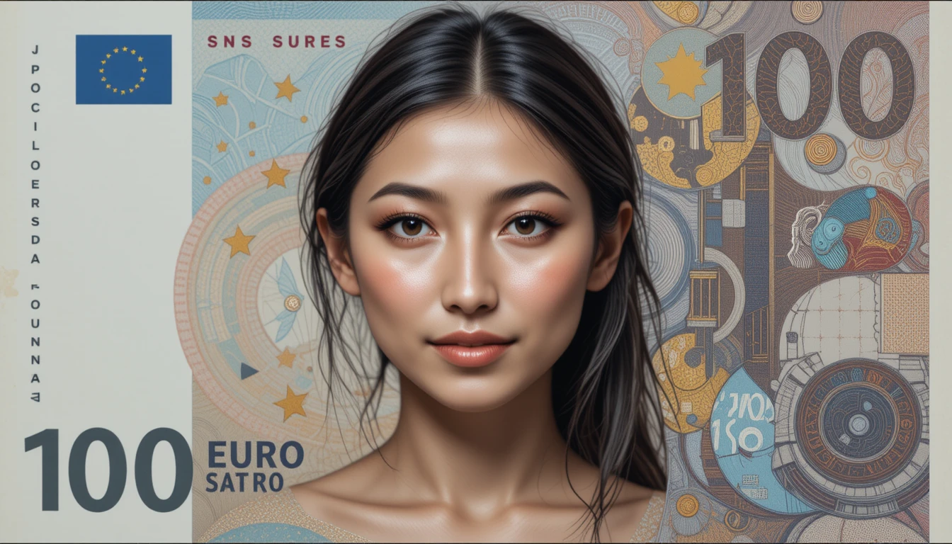 Diseño conceptual de billete de 100 euros con retrato femenino