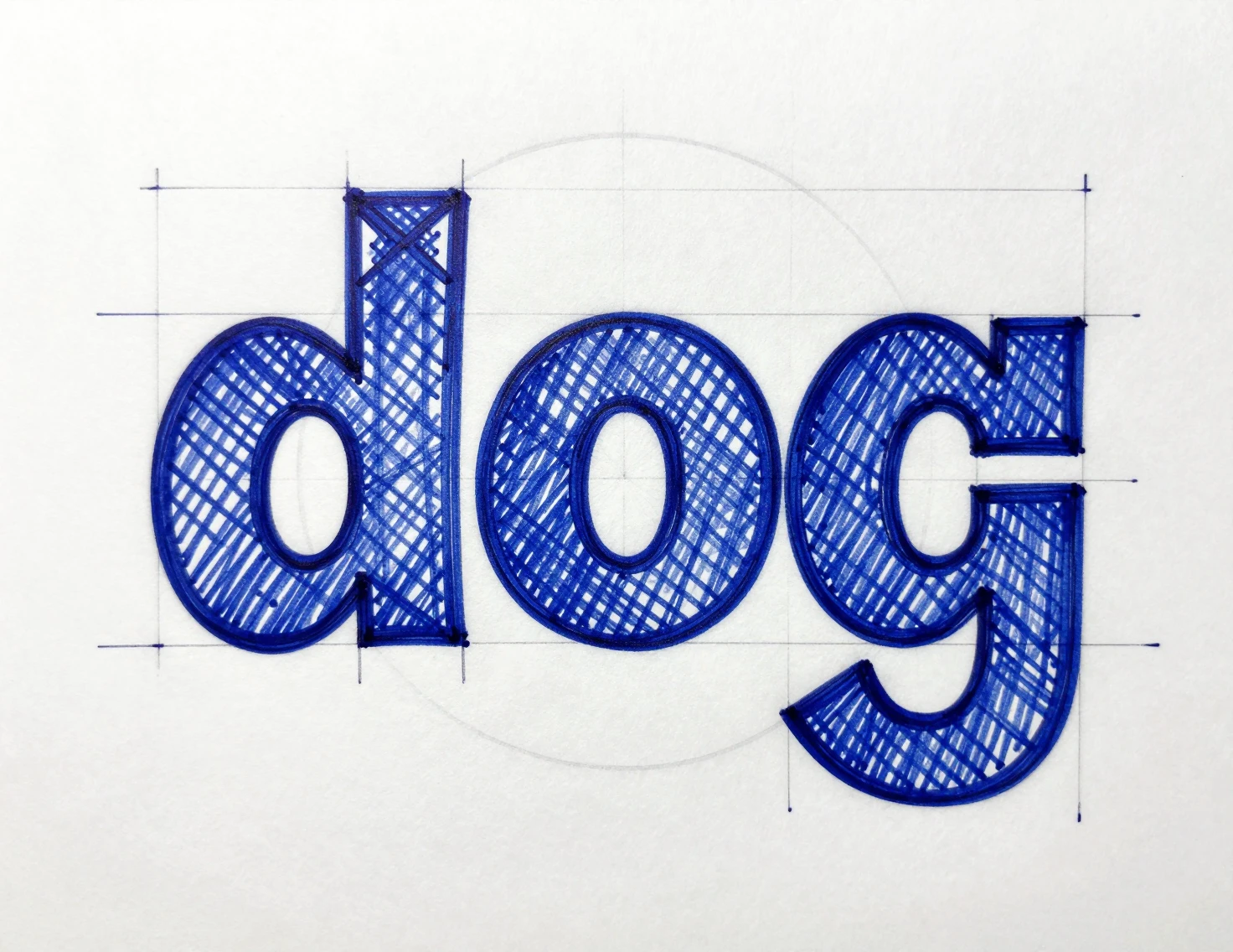 Hand drawn dog lettering sketch with geometric slab serif