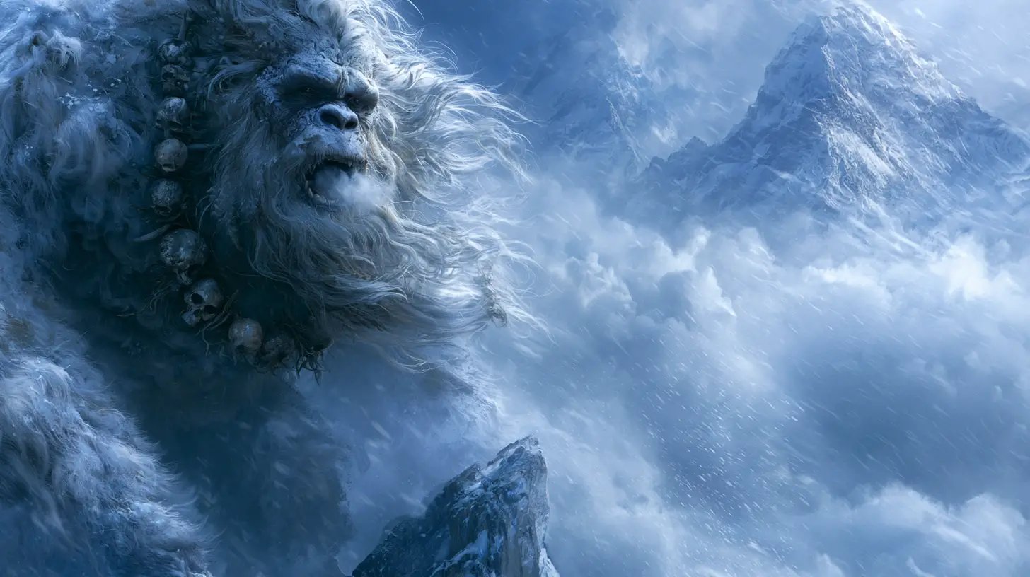 Yeti ruggente su una vetta himalayana in tempesta