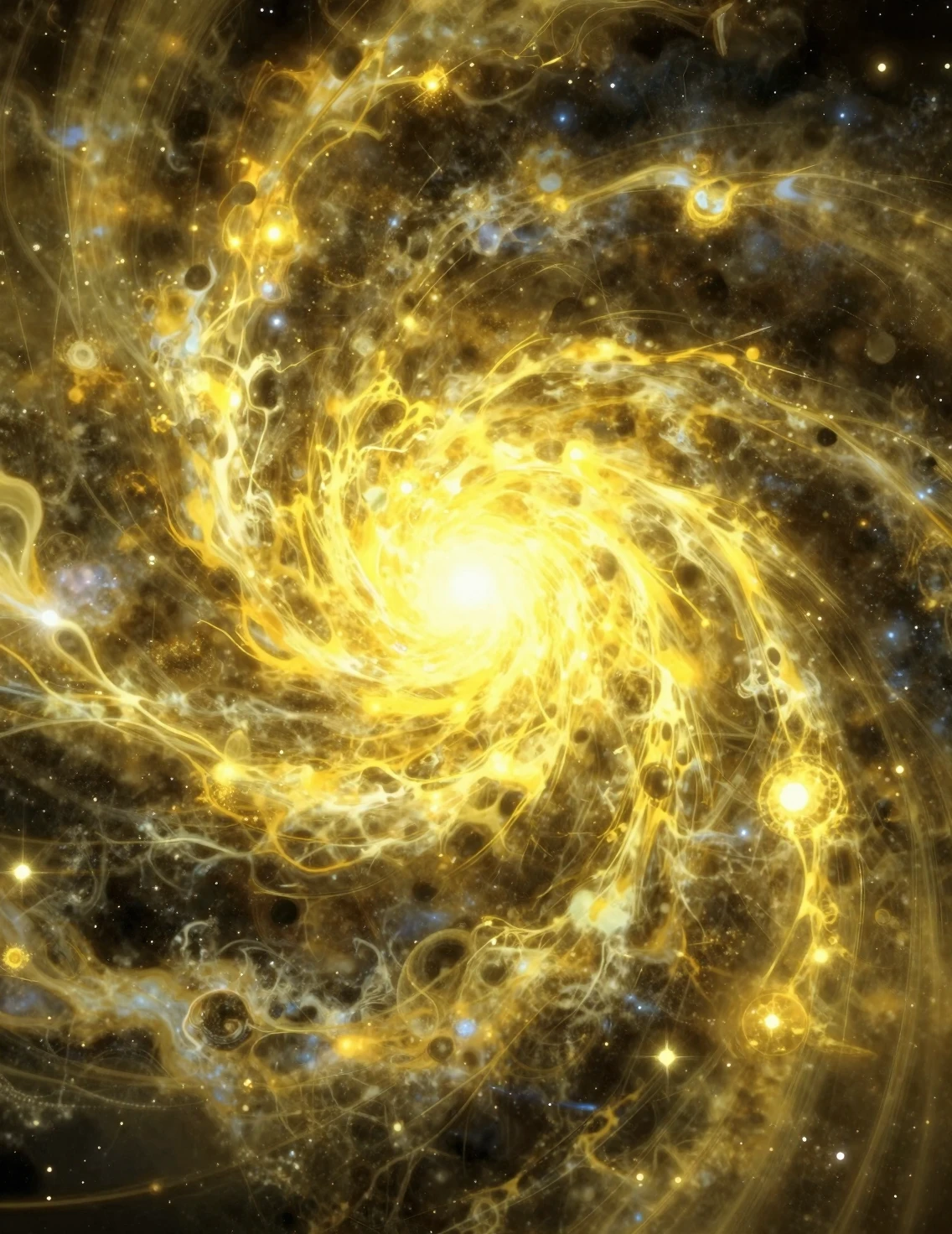 黄色い天の虚空で渦巻く宇宙嵐