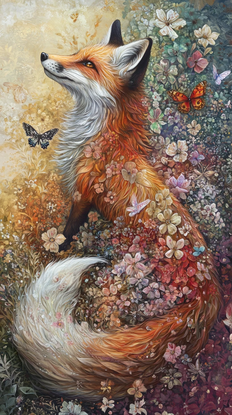 四季流動尾巴的奇幻狐狸