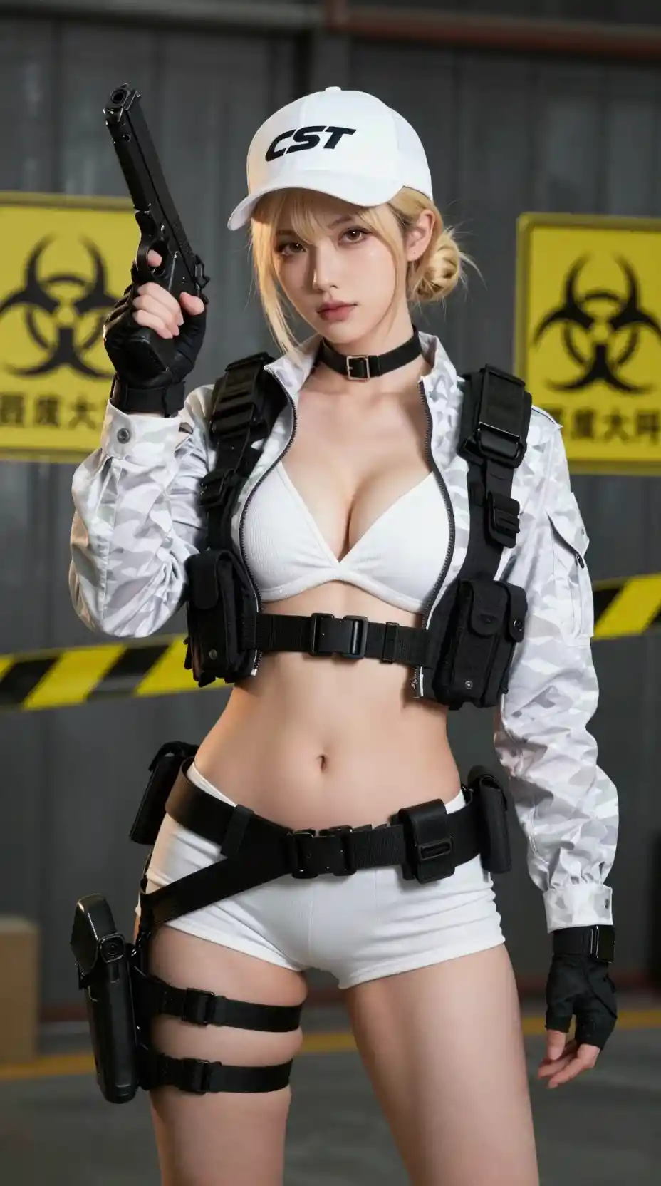 Armed nordic teen girl in tactical bikini outfit