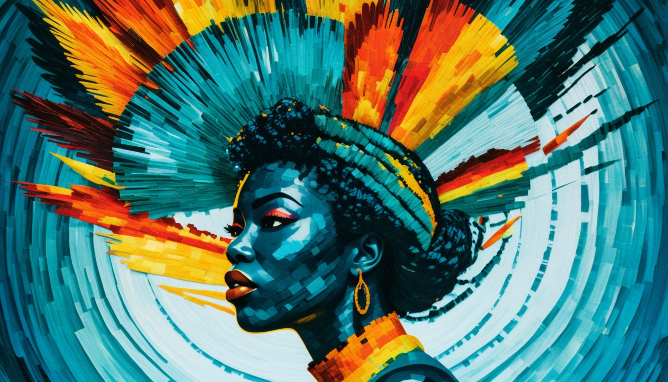 Ilustración surrealista de la cabeza de una mujer con energía creativa
