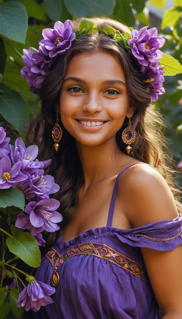 Naturaleza muerta con flor morada en estilo de pintura tradicional