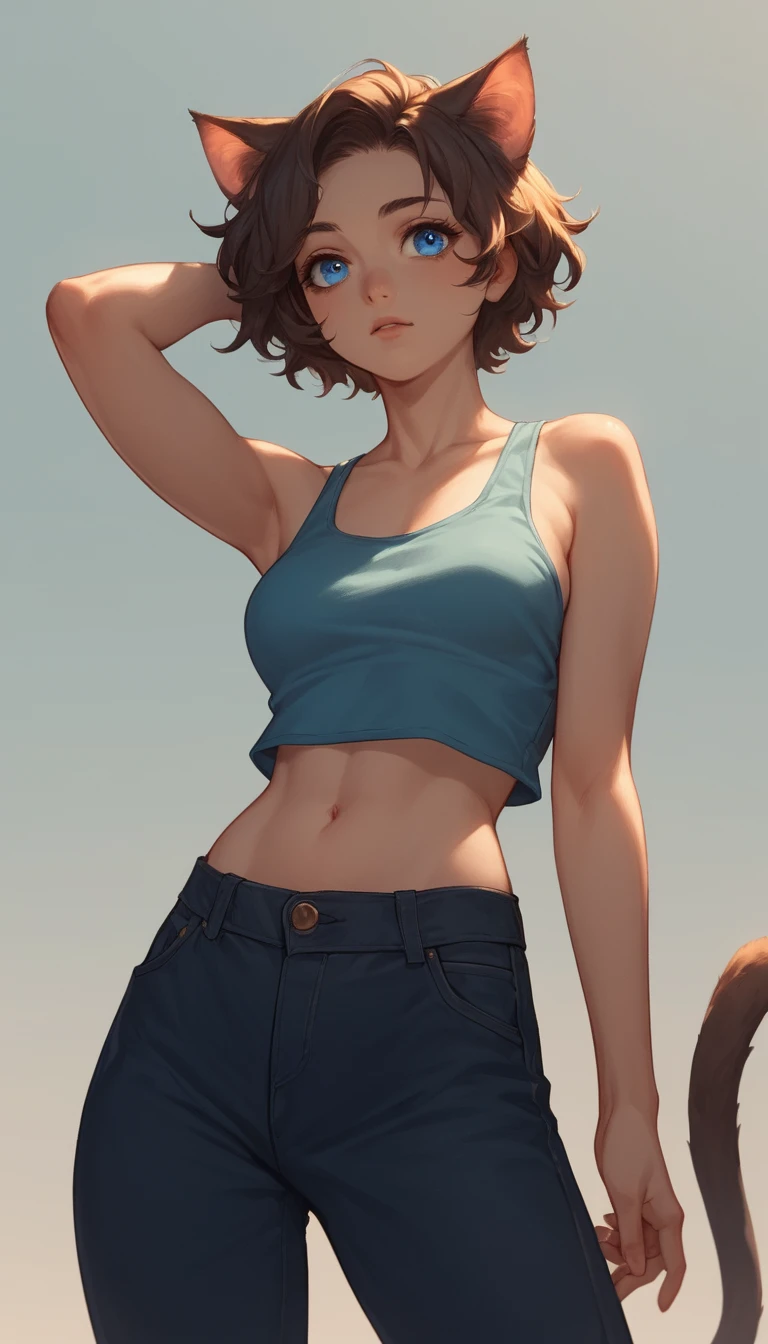Primer plano de chica de anime con ojos azules y orejas de gato