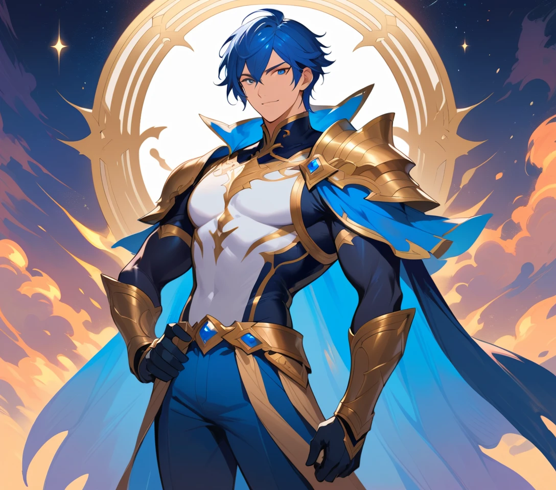 鎧とたなびくマントをまとう高貴なファンタジー戦士