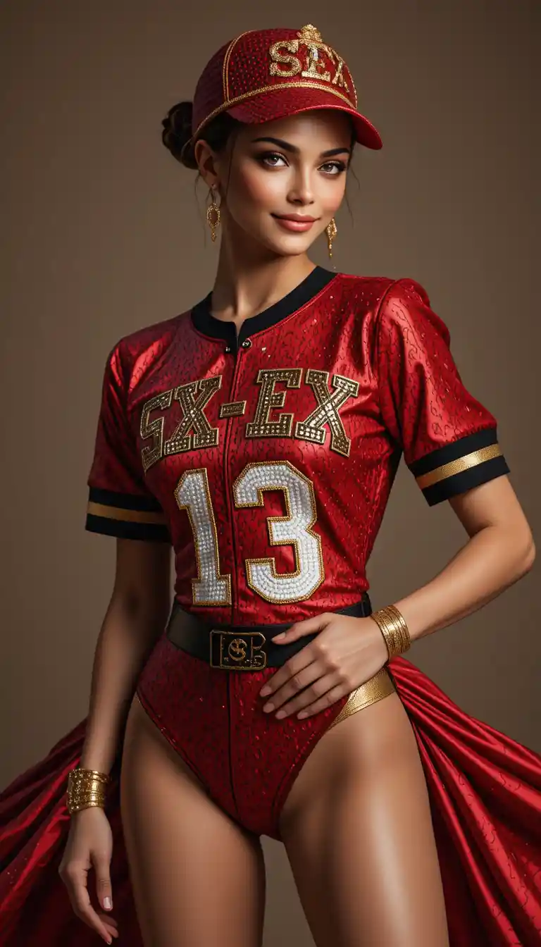 Reina de belleza glamurosa en una audaz pose de moda deportiva couture