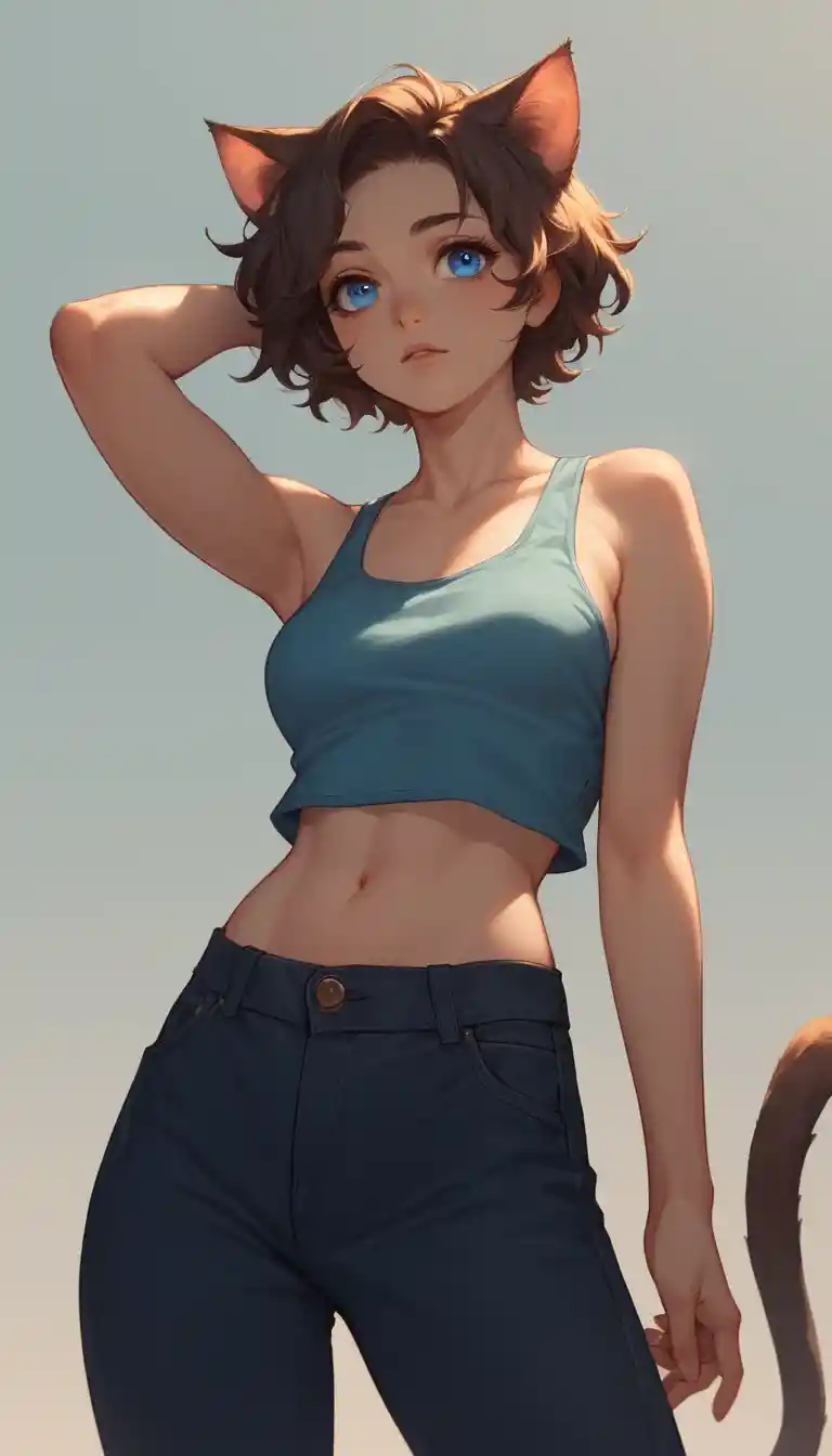 Gros plan d’une fille d’anime aux yeux bleus et aux oreilles de chat