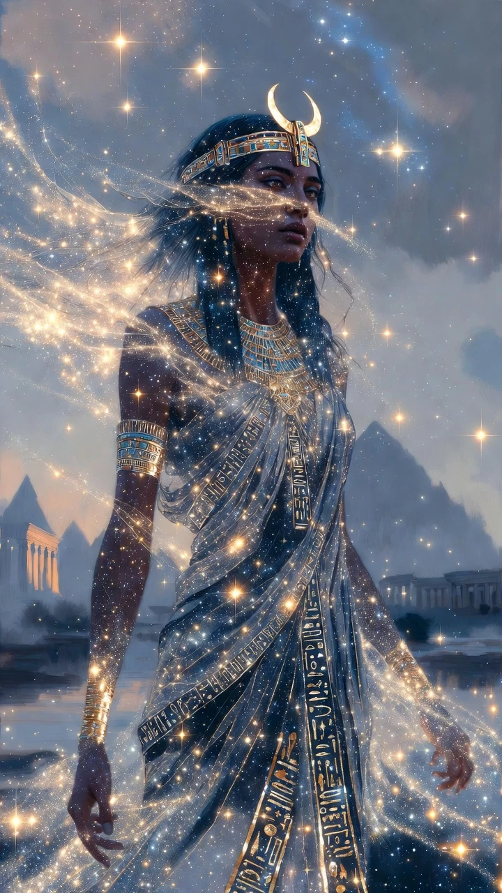 Retrato de reina celestial en un reino fantástico del antiguo Egipto