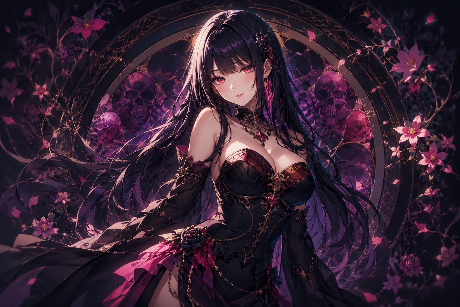 Heroína de fantasía elegante en ilustración de anime ceremonial