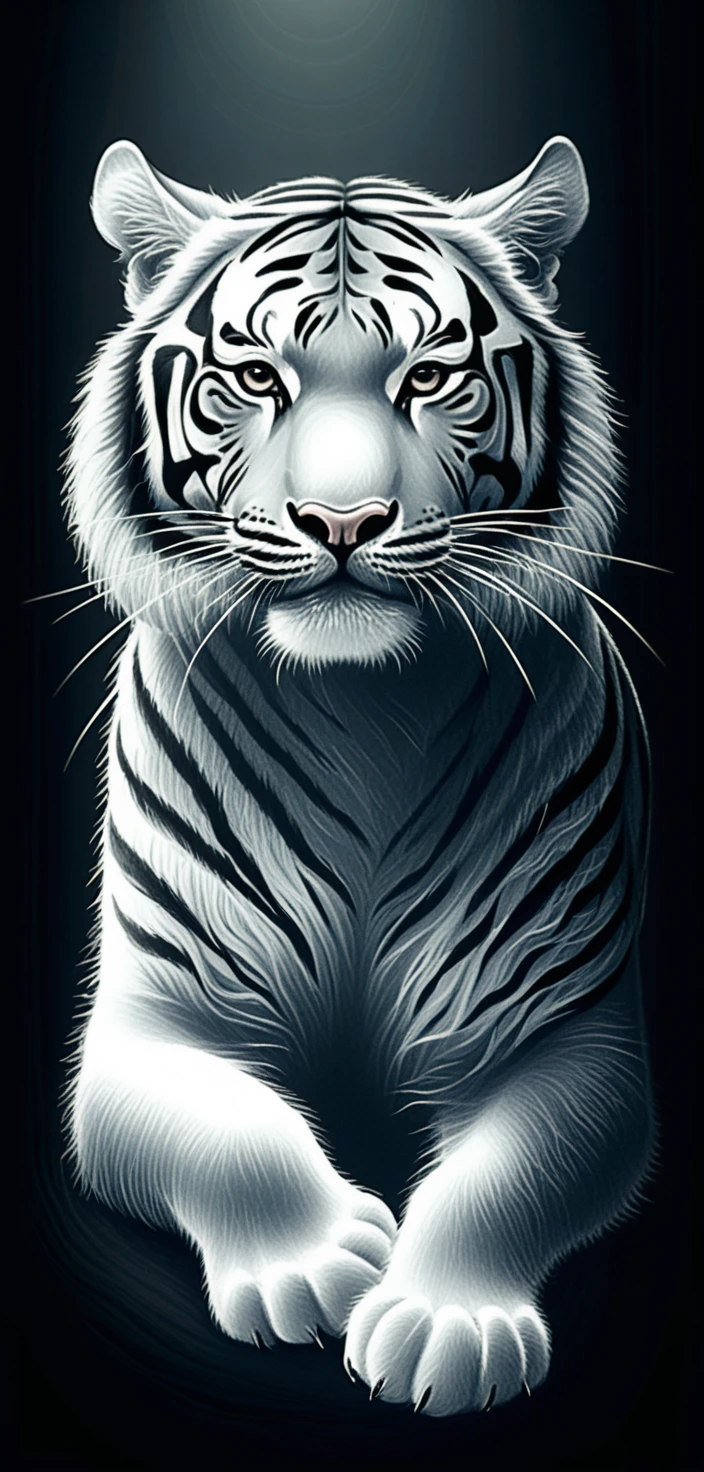 Maestoso tigre che emerge dall’oscurità in linee incise a tratteggio incrociato