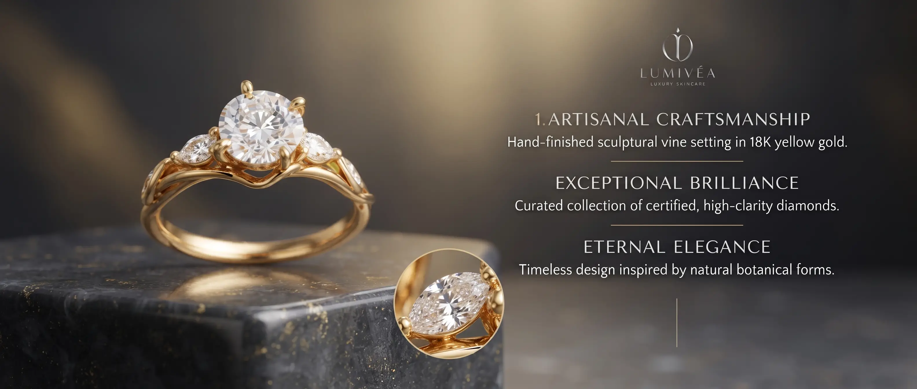 Premium product banner with focused selling points on neutral background