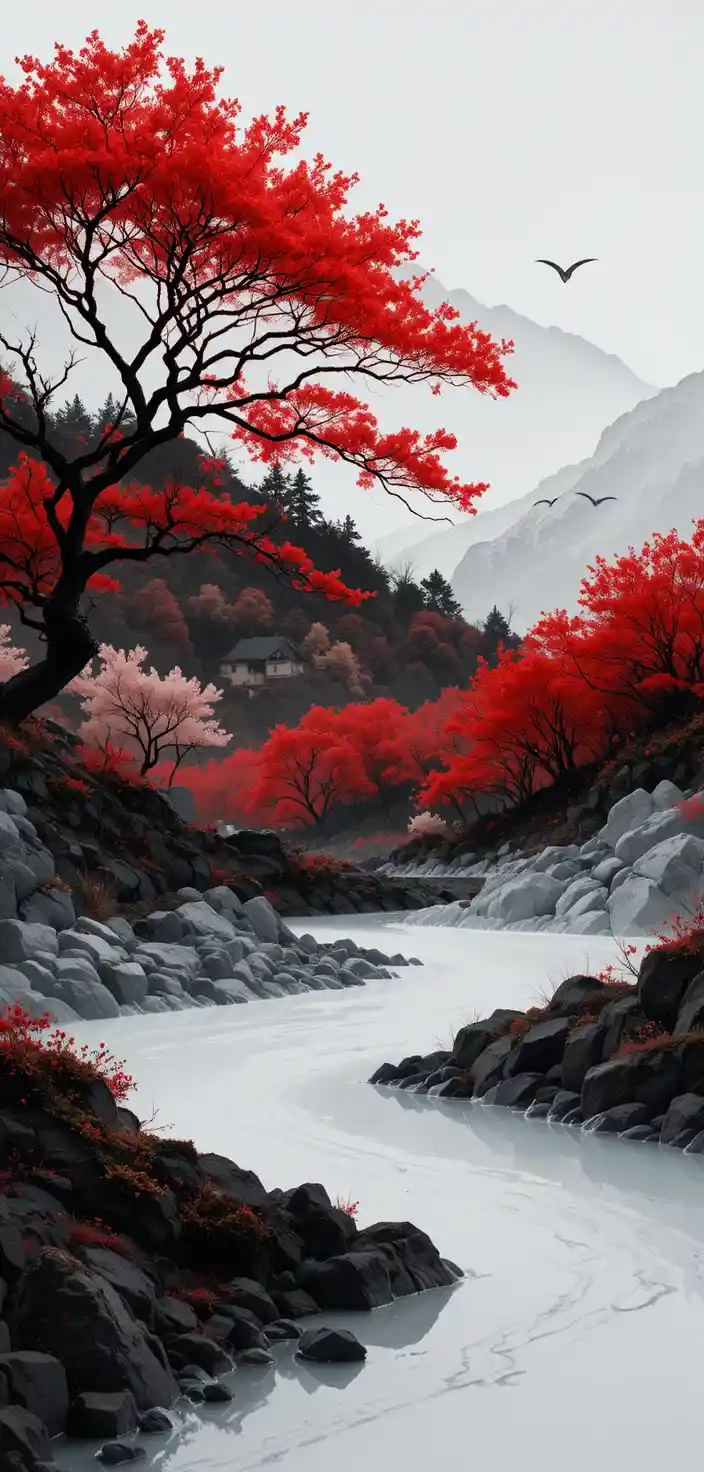 Jarrón de cerámica minimalista en tonos rojo, negro y blanco