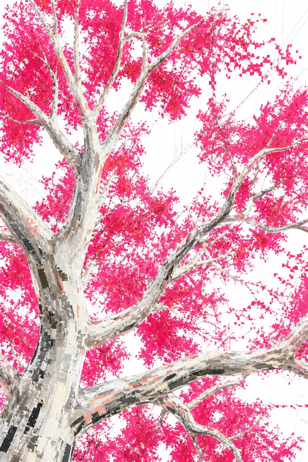 Vista en contrapicado de una copa de árbol en colaje digital fragmentado