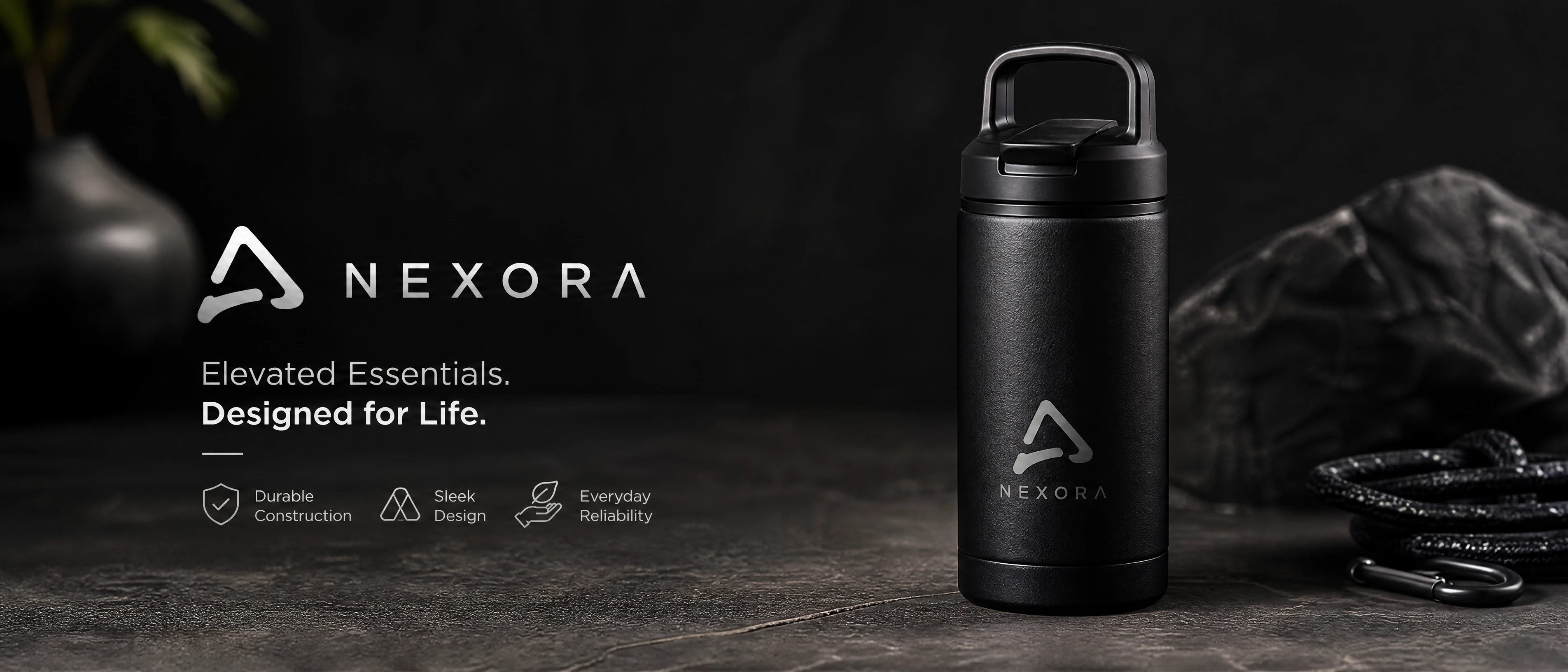 Premium hero banner with product in a clean editorial scene