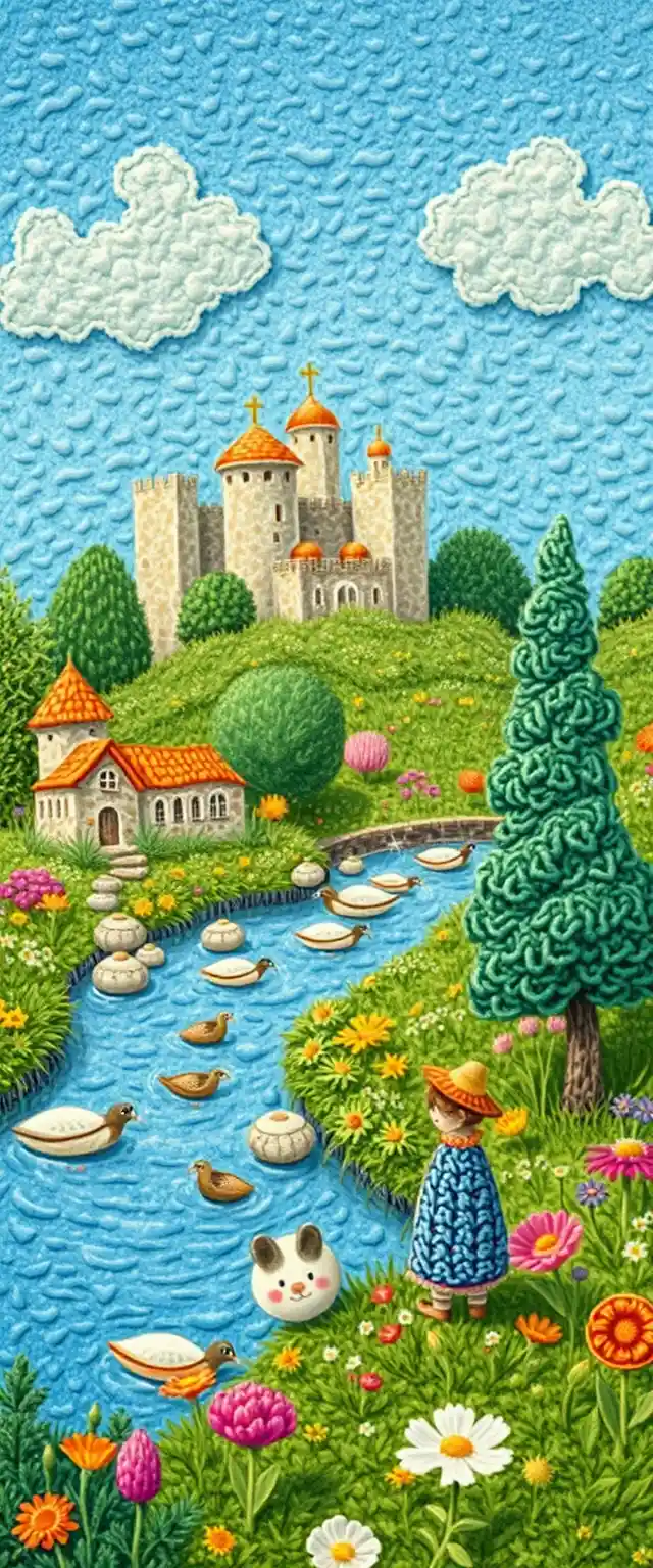 Paisaje impresionista en miniatura con suaves texturas de felpa