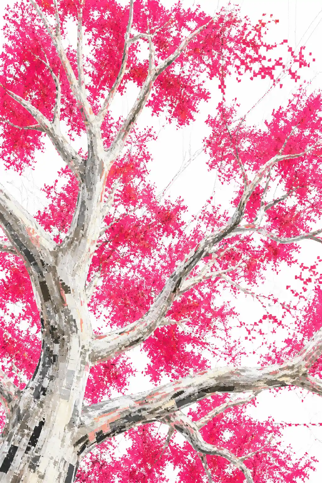 Vista en contrapicado de una copa de árbol en colaje digital fragmentado