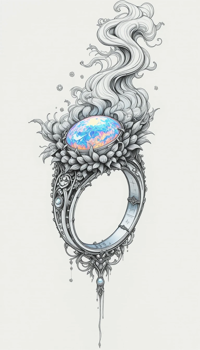 Opal ring glowing like a dream in a desert void
