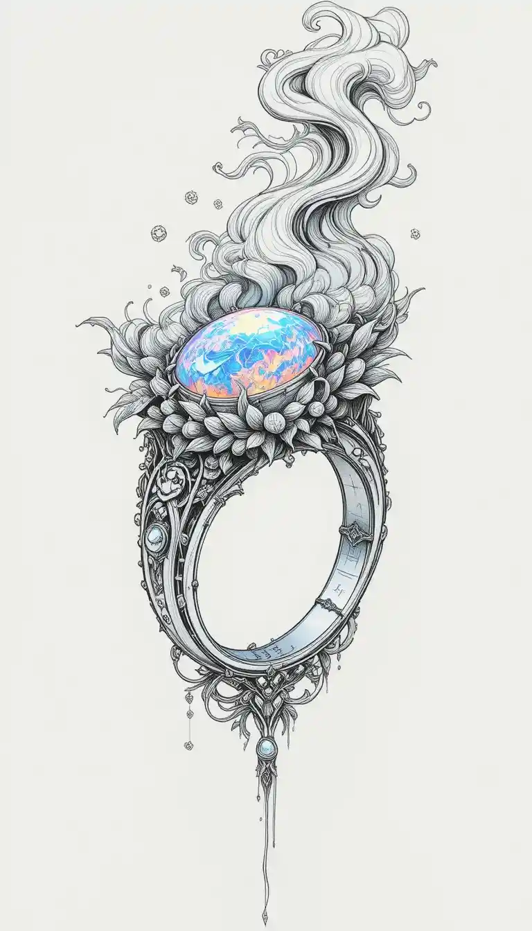 Opal ring glowing like a dream in a desert void